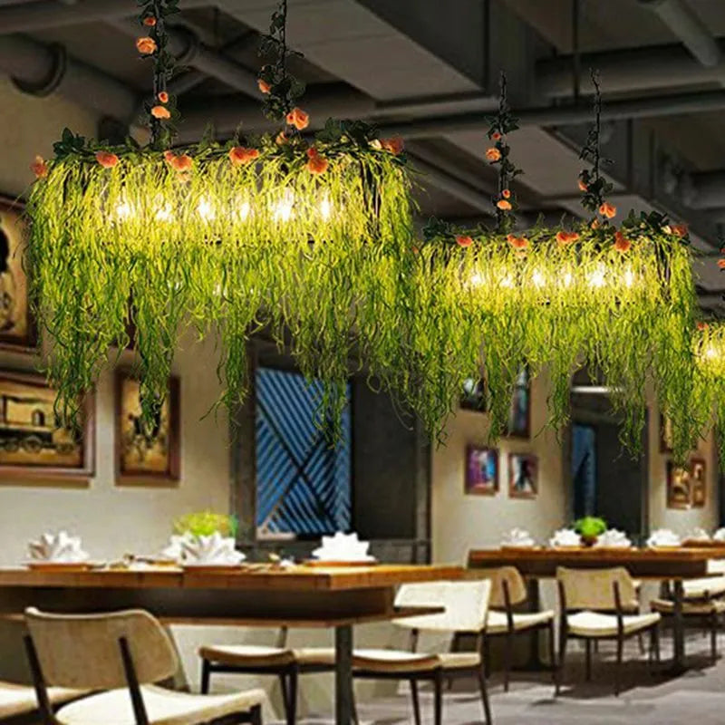 Pendant Light | 10-Light Green Glass Shades | Adjustable Chain