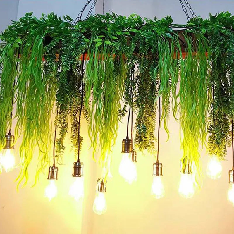 Pendant Light | 10-Light Green Glass Shades | Adjustable Chain