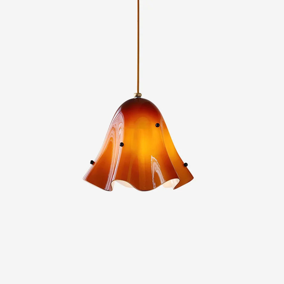 Pendant Light | Bell-Shaped Glass & Brass | Adjustable Cord, 11 in Diameter