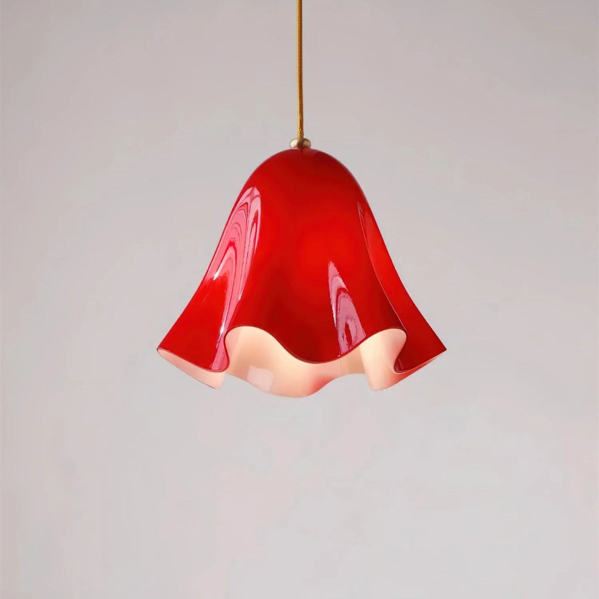 Pendant Light | Bell-Shaped Glass & Brass | Adjustable Cord, 11 in Diameter