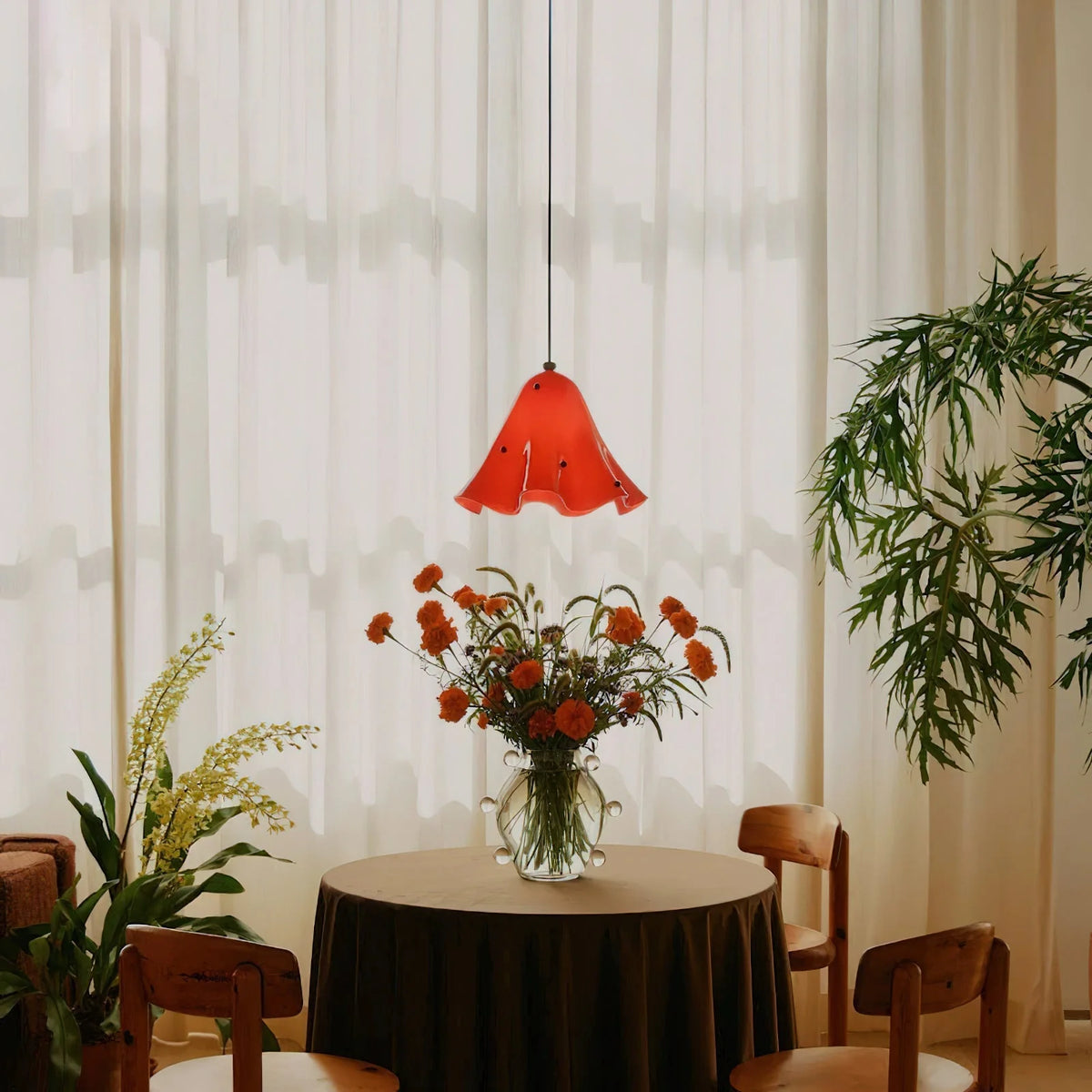 Pendant Light | Bell-Shaped Glass & Brass | Adjustable Cord, 11 in Diameter