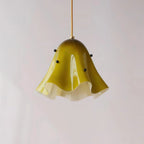 Pendant Light | Bell-Shaped Glass & Brass | Adjustable Cord, 11 in Diameter