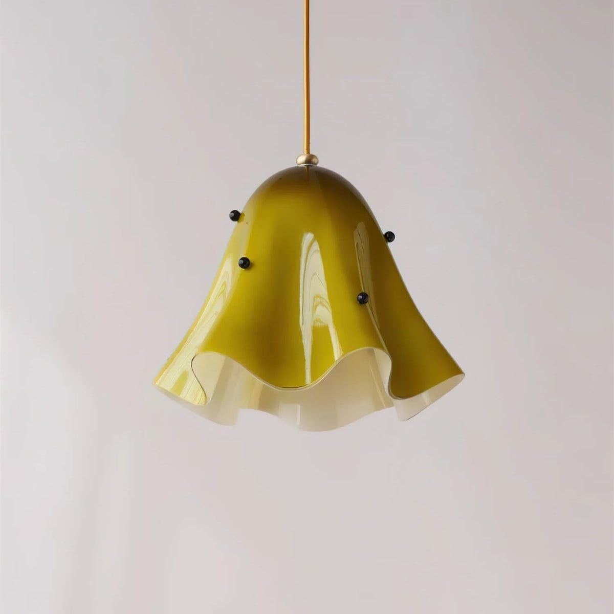 Pendant Light | Bell-Shaped Glass & Brass | Adjustable Cord, 11 in Diameter