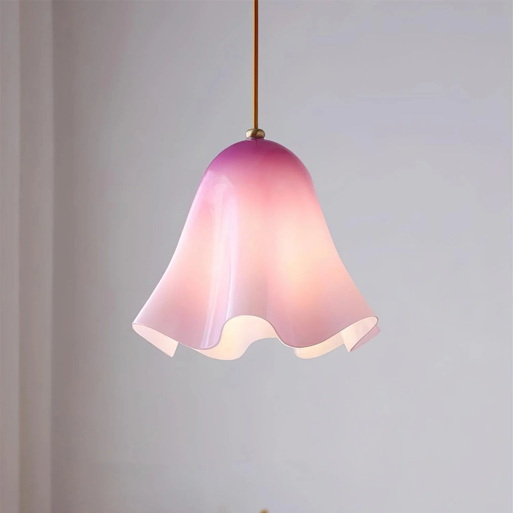 Pendant Light | Bell-Shaped Glass & Brass | Adjustable Cord, 11 in Diameter