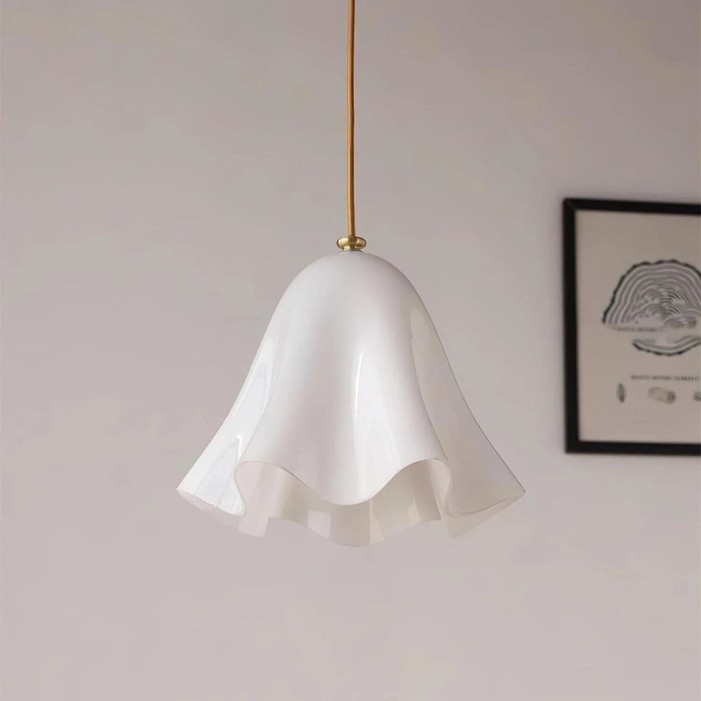 Pendant Light | Bell-Shaped Glass & Brass | Adjustable Cord, 11 in Diameter