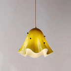 Pendant Light | Bell-Shaped Glass & Brass | Adjustable Cord, 11 in Diameter