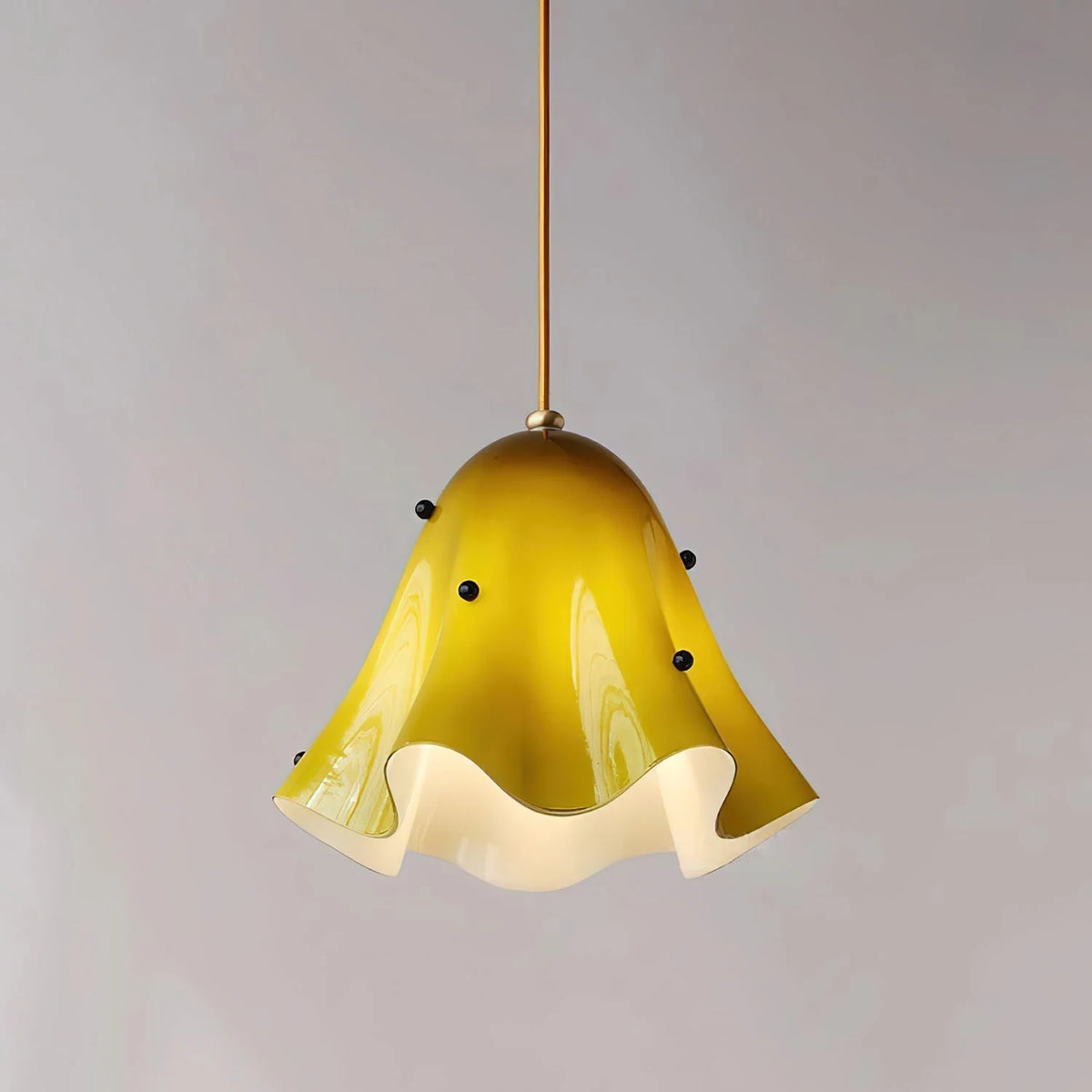 Pendant Light | Bell-Shaped Glass & Brass | Adjustable Cord, 11 in Diameter