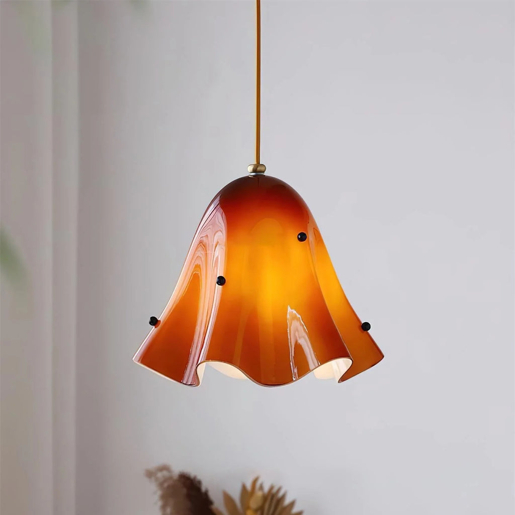 Pendant Light | Bell-Shaped Glass & Brass | Adjustable Cord, 11 in Diameter