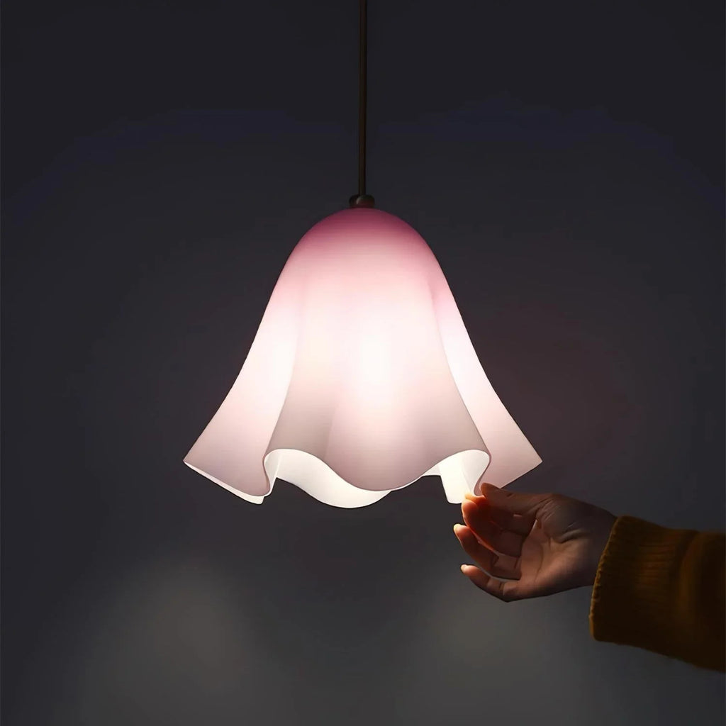 Pendant Light | Bell-Shaped Glass & Brass | Adjustable Cord, 11 in Diameter