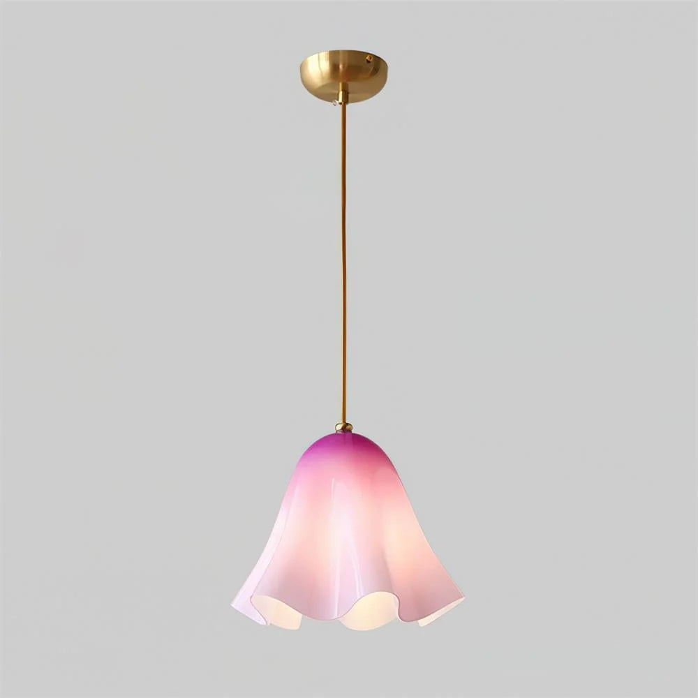 Pendant Light | Bell-Shaped Glass & Brass | Adjustable Cord, 11 in Diameter