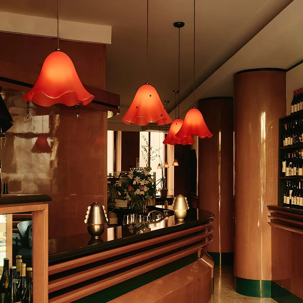 Pendant Light | Bell-Shaped Glass & Brass | Adjustable Cord, 11 in Diameter