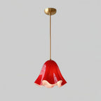 Pendant Light | Bell-Shaped Glass & Brass | Adjustable Cord, 11 in Diameter