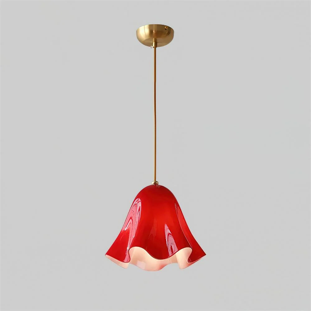 Pendant Light | Bell-Shaped Glass & Brass | Adjustable Cord, 11 in Diameter