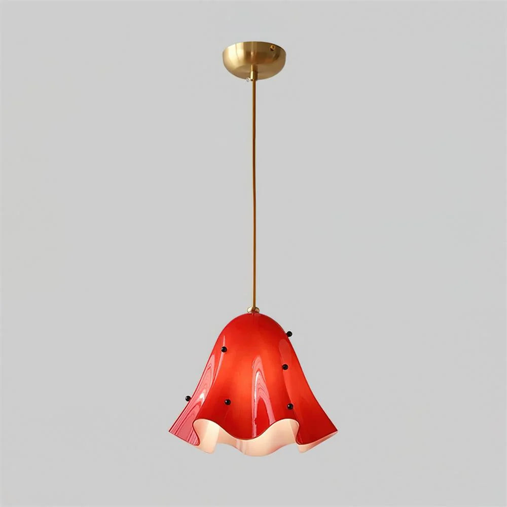 Pendant Light | Bell-Shaped Glass & Brass | Adjustable Cord, 11 in Diameter