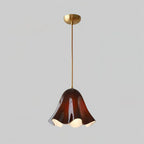 Pendant Light | Bell-Shaped Glass & Brass | Adjustable Cord, 11 in Diameter