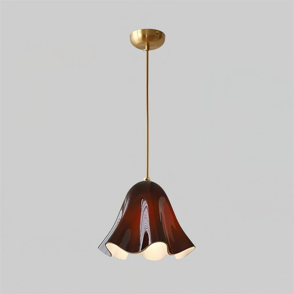 Pendant Light | Bell-Shaped Glass & Brass | Adjustable Cord, 11 in Diameter