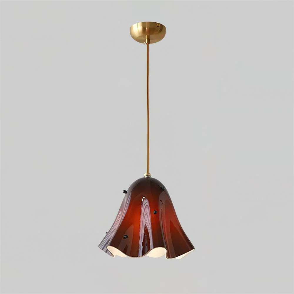 Pendant Light | Bell-Shaped Glass & Brass | Adjustable Cord, 11 in Diameter