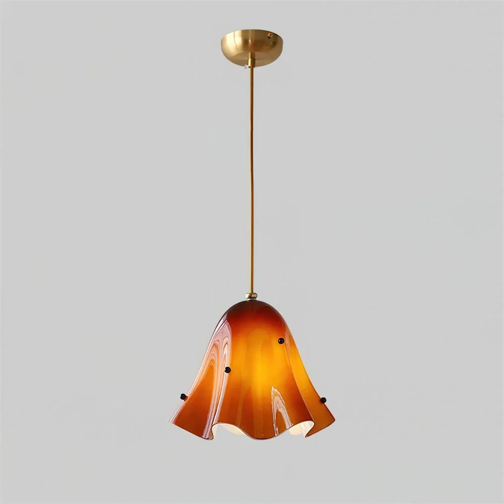 Pendant Light | Bell-Shaped Glass & Brass | Adjustable Cord, 11 in Diameter
