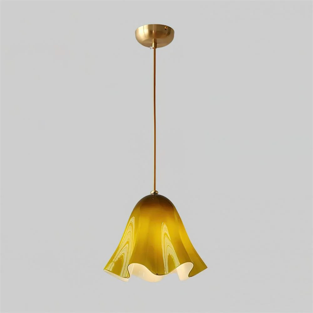 Pendant Light | Bell-Shaped Glass & Brass | Adjustable Cord, 11 in Diameter