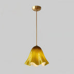 Pendant Light | Bell-Shaped Glass & Brass | Adjustable Cord, 11 in Diameter