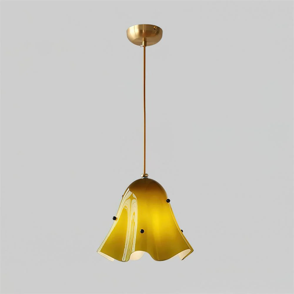 Pendant Light | Bell-Shaped Glass & Brass | Adjustable Cord, 11 in Diameter