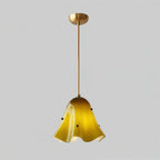 Pendant Light | Bell-Shaped Glass & Brass | Adjustable Cord, 11 in Diameter