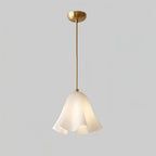 Pendant Light | Bell-Shaped Glass & Brass | Adjustable Cord, 11 in Diameter