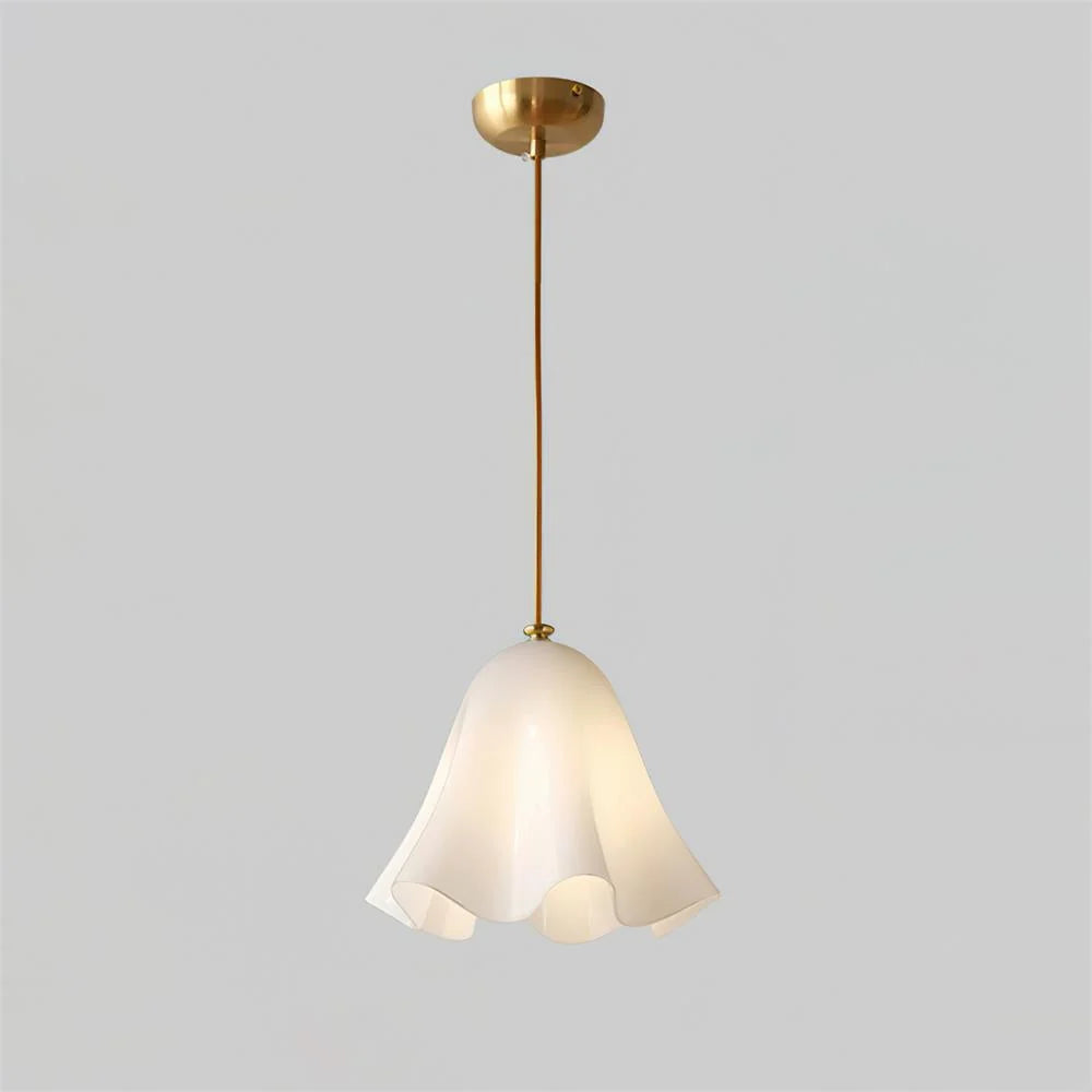 Pendant Light | Bell-Shaped Glass & Brass | Adjustable Cord, 11 in Diameter