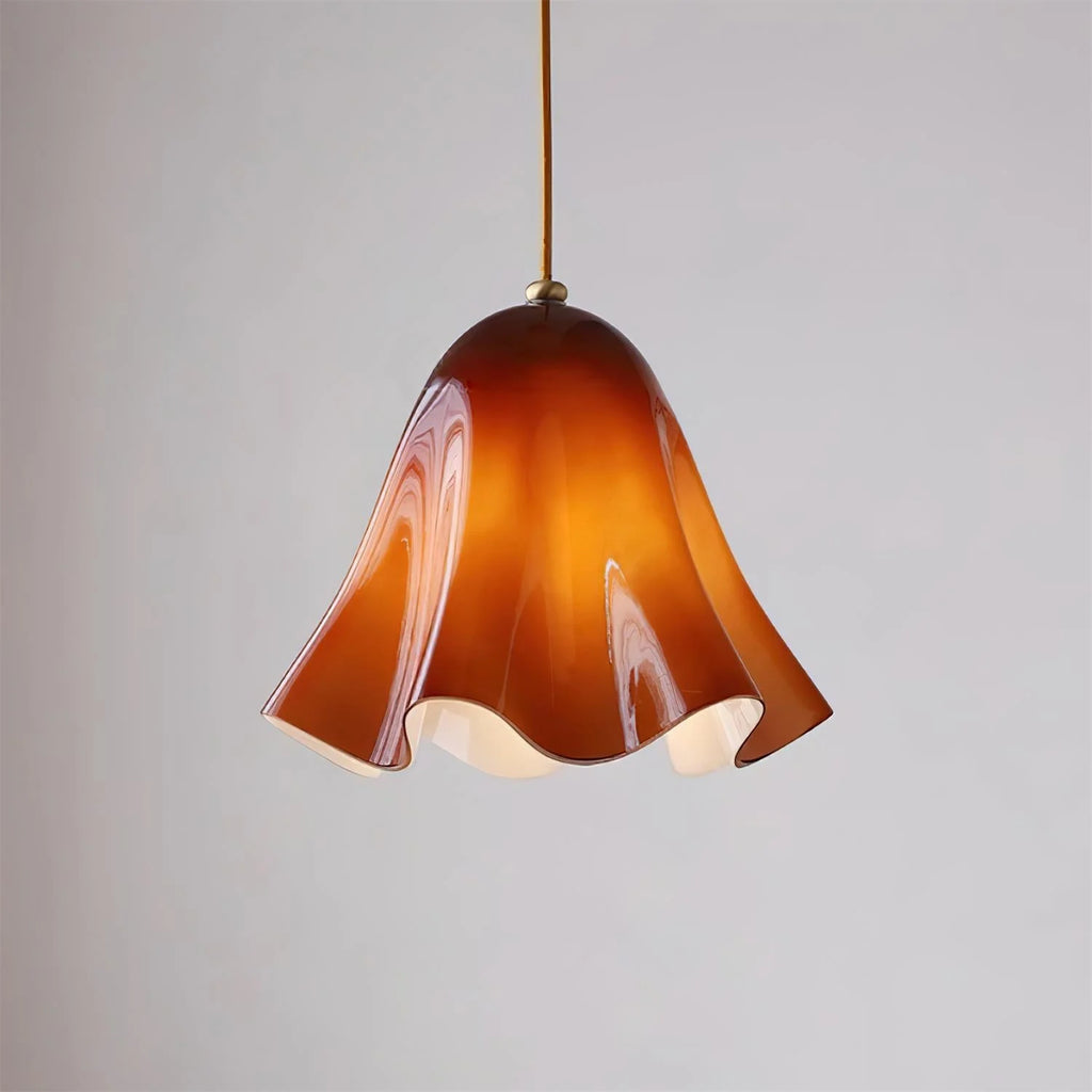Pendant Light | Bell-Shaped Glass & Brass | Adjustable Cord, 11 in Diameter