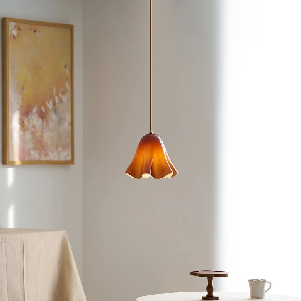 Pendant Light | Bell-Shaped Glass & Brass | Adjustable Cord, 11 in Diameter