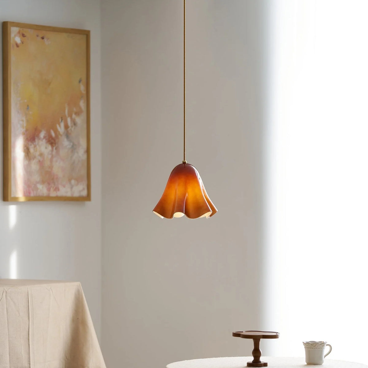 Pendant Light | Bell-Shaped Glass & Brass | Adjustable Cord, 11 in Diameter