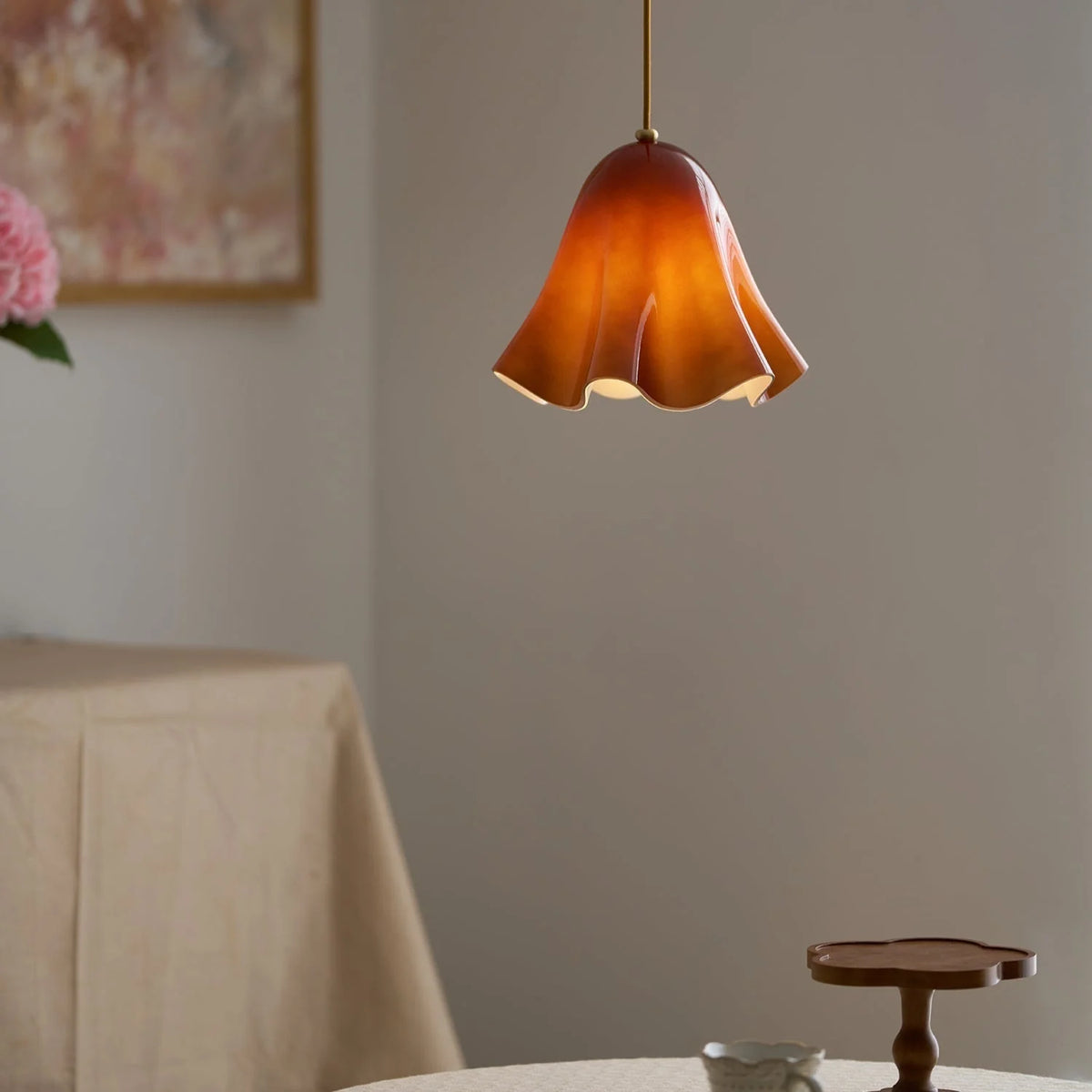 Pendant Light | Bell-Shaped Glass & Brass | Adjustable Cord, 11 in Diameter