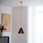 Pendant Light | Bell-Shaped Glass & Brass | Adjustable Cord, 11 in Diameter