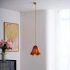 Pendant Light | Bell-Shaped Glass & Brass | Adjustable Cord, 11 in Diameter