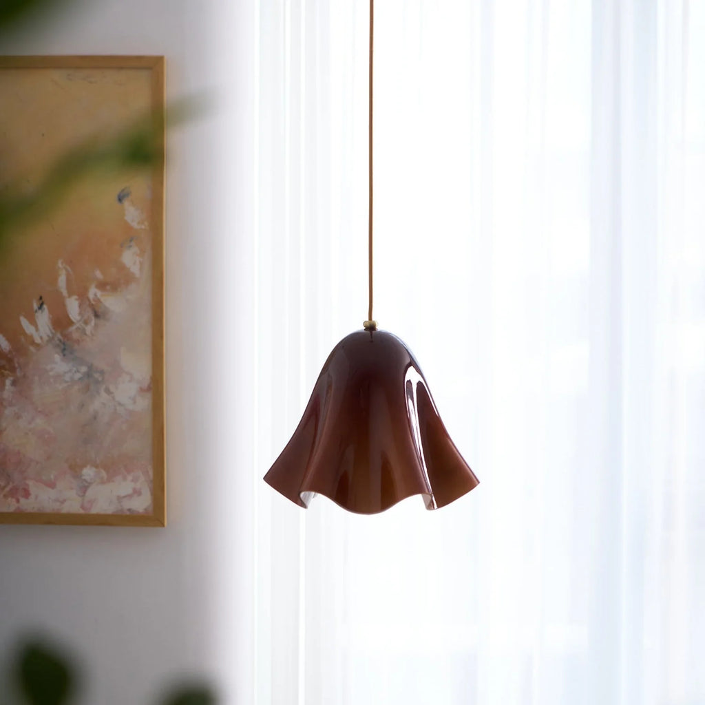 Pendant Light | Bell-Shaped Glass & Brass | Adjustable Cord, 11 in Diameter