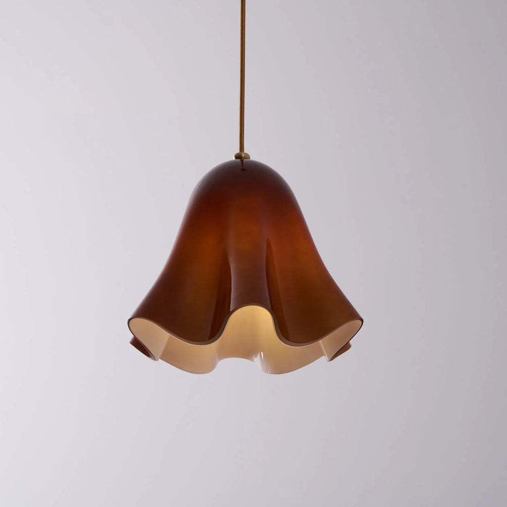 Pendant Light | Bell-Shaped Glass & Brass | Adjustable Cord, 11 in Diameter