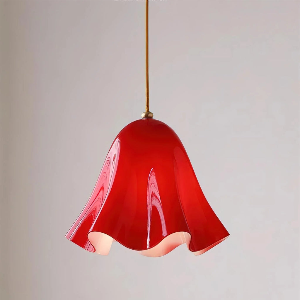 Pendant Light | Bell-Shaped Glass & Brass | Adjustable Cord, 11 in Diameter