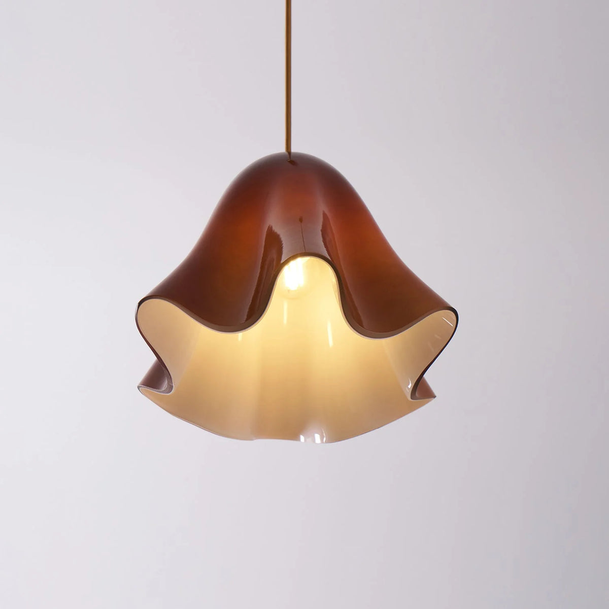 Pendant Light | Bell-Shaped Glass & Brass | Adjustable Cord, 11 in Diameter