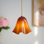 Pendant Light | Bell-Shaped Glass & Brass | Adjustable Cord, 11 in Diameter
