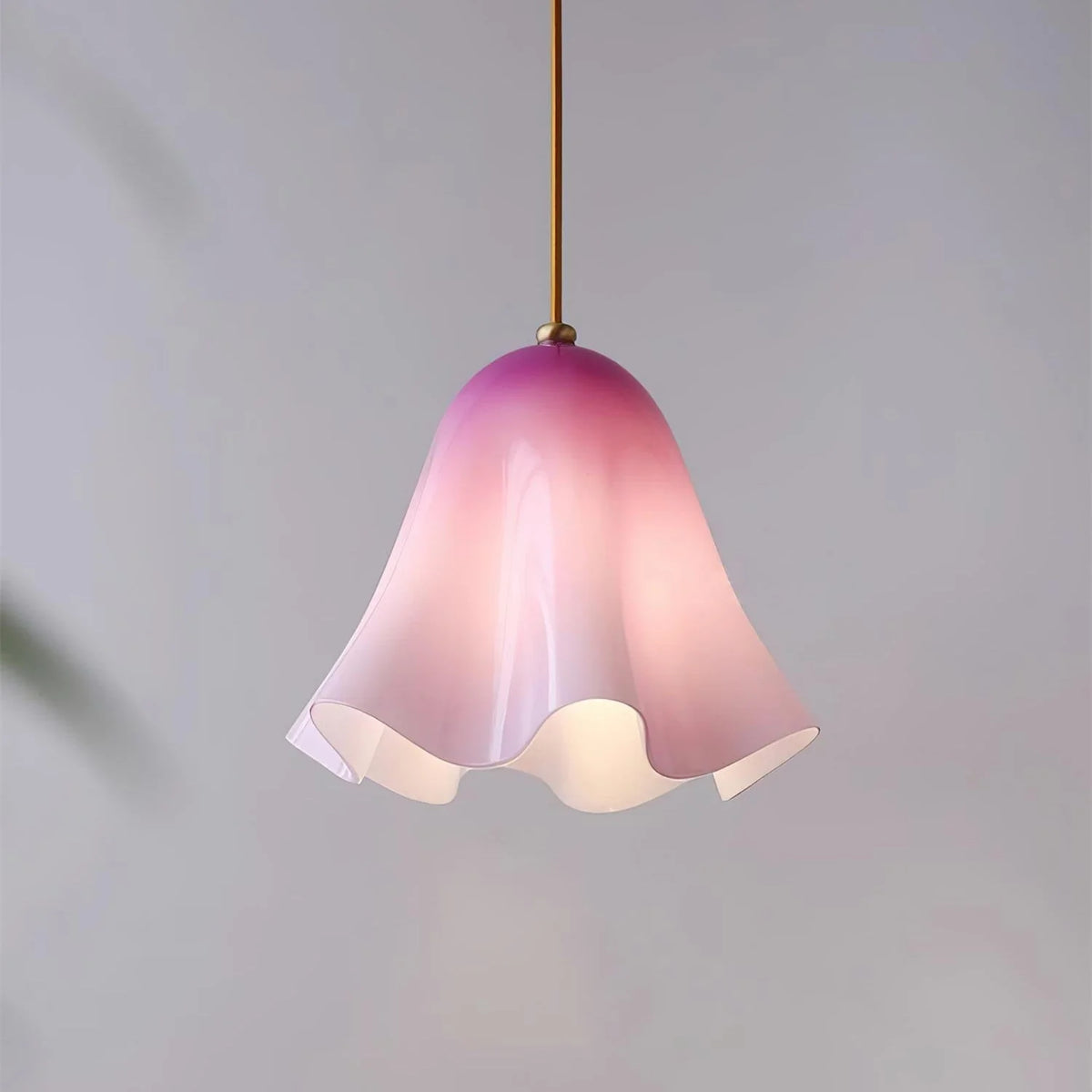 Pendant Light | Bell-Shaped Glass & Brass | Adjustable Cord, 11 in Diameter