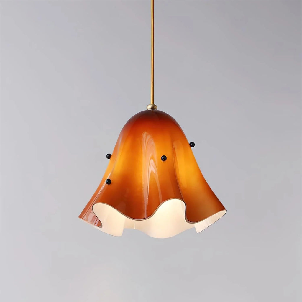 Pendant Light | Bell-Shaped Glass & Brass | Adjustable Cord, 11 in Diameter