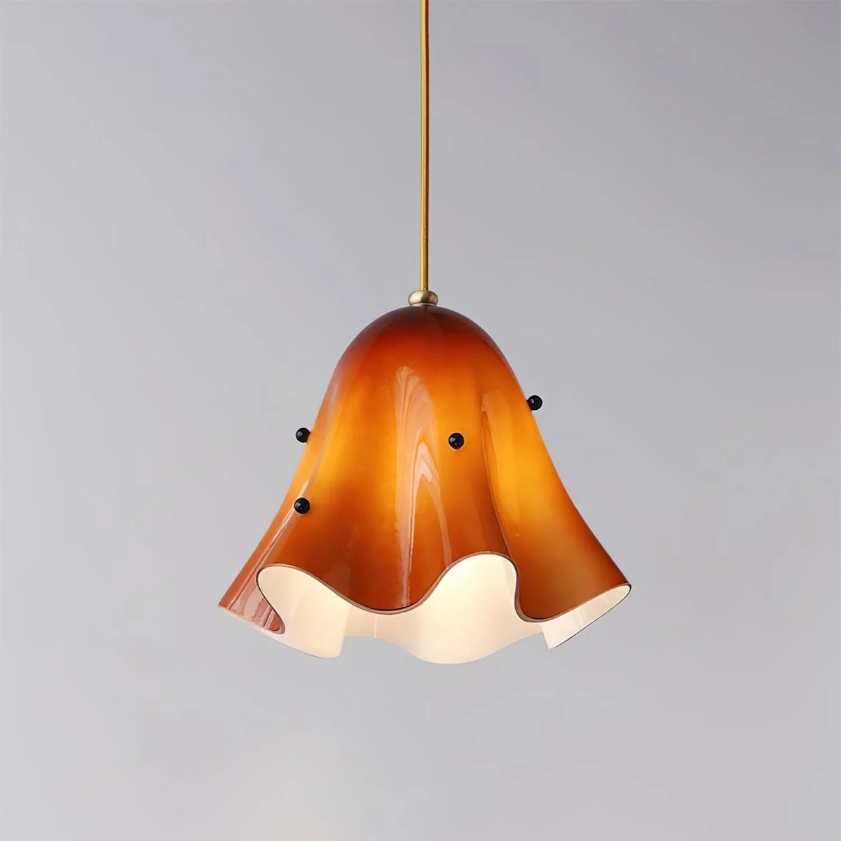 Pendant Light | Bell-Shaped Glass & Brass | Adjustable Cord, 11 in Diameter