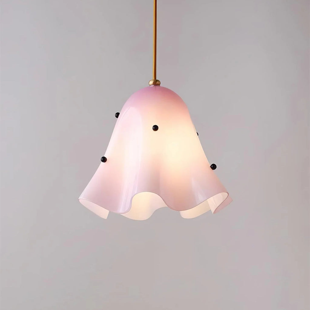 Pendant Light | Bell-Shaped Glass & Brass | Adjustable Cord, 11 in Diameter