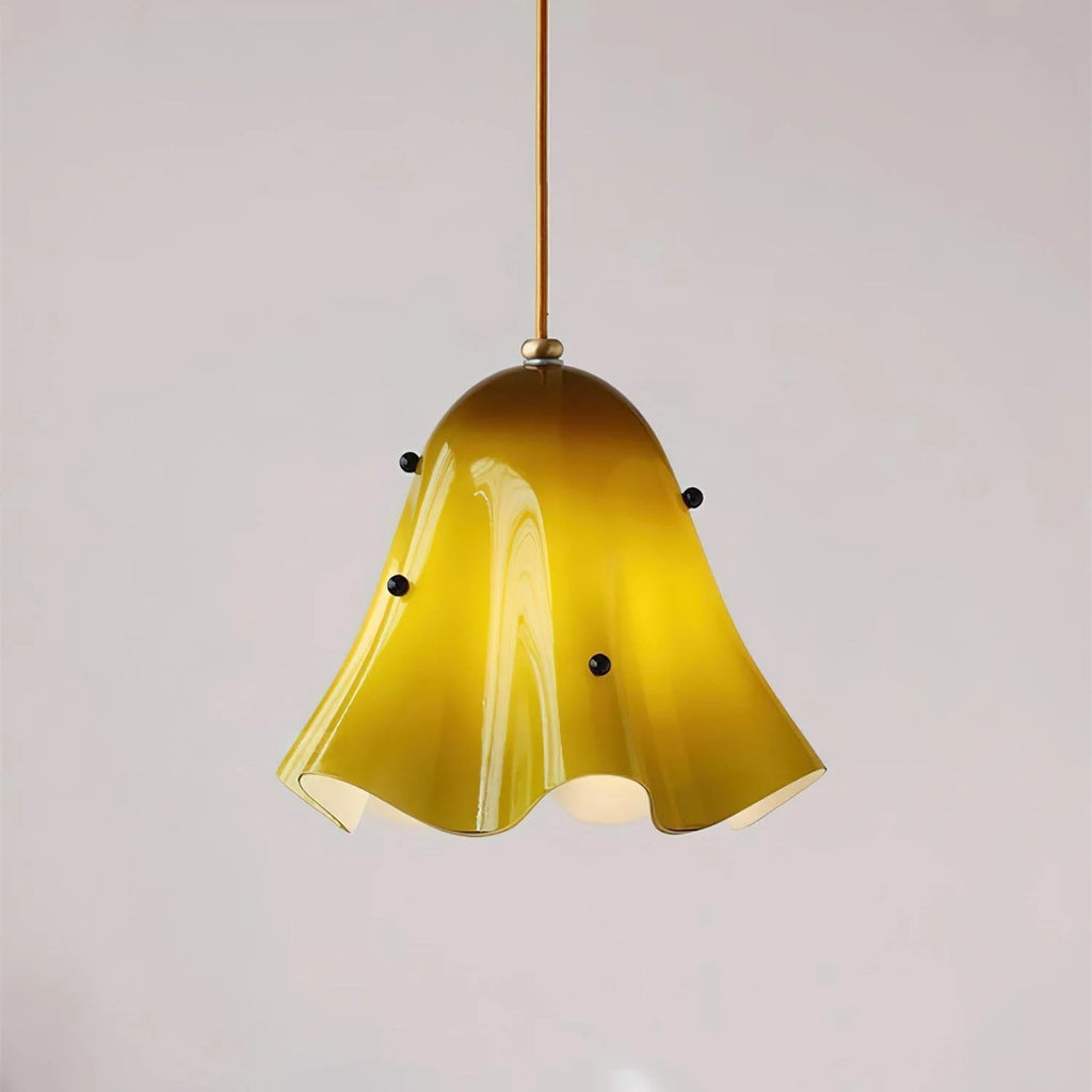Pendant Light | Bell-Shaped Glass & Brass | Adjustable Cord, 11 in Diameter