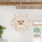Pendant Light | Dandelion Starburst & Wood Beads | Adjustable Height