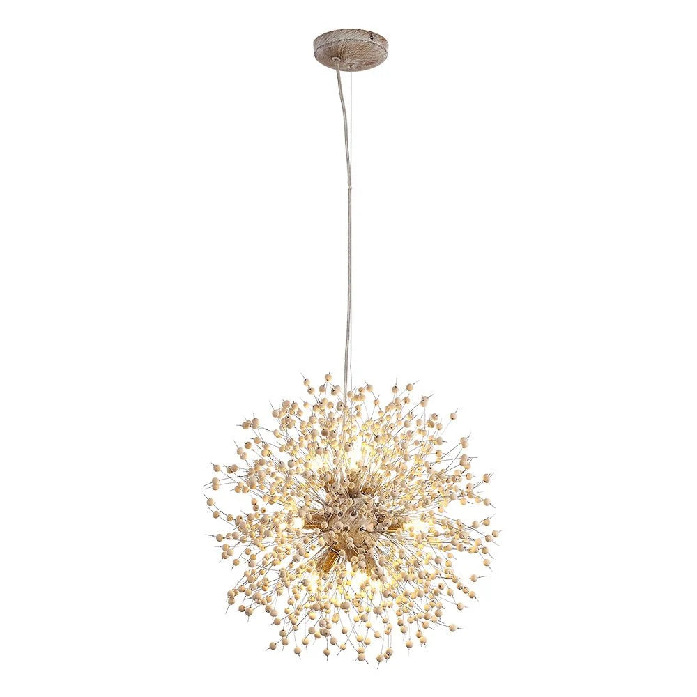 Pendant Light | Dandelion Starburst & Wood Beads | Adjustable Height