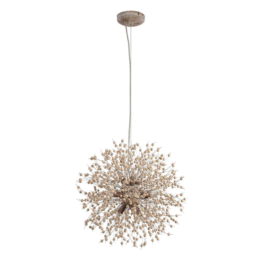 Pendant Light | Dandelion Starburst & Wood Beads | Adjustable Height