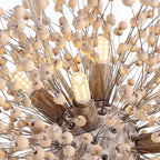 Pendant Light | Dandelion Starburst & Wood Beads | Adjustable Height