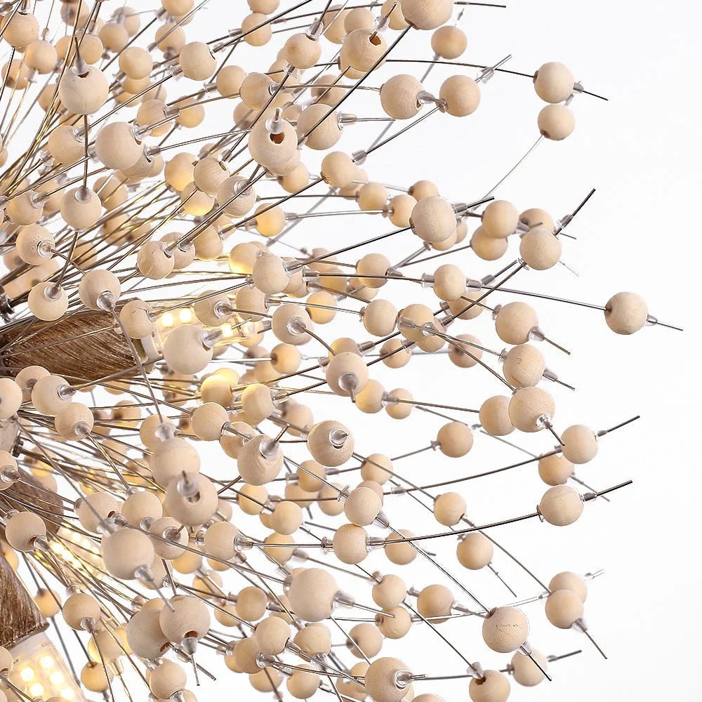 Pendant Light | Dandelion Starburst & Wood Beads | Adjustable Height