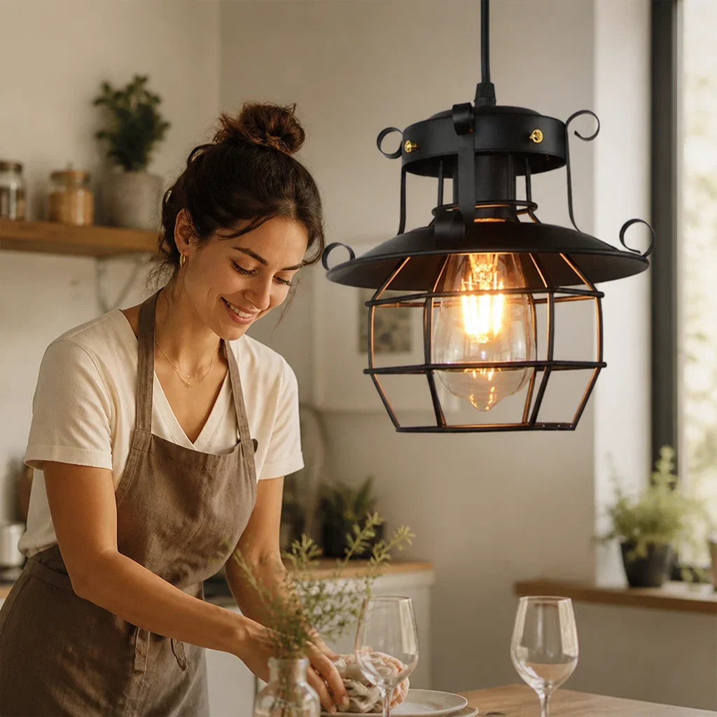 Pendant Light | Industrial Open Metal Cage | Adjustable Cable Up To 100 cm